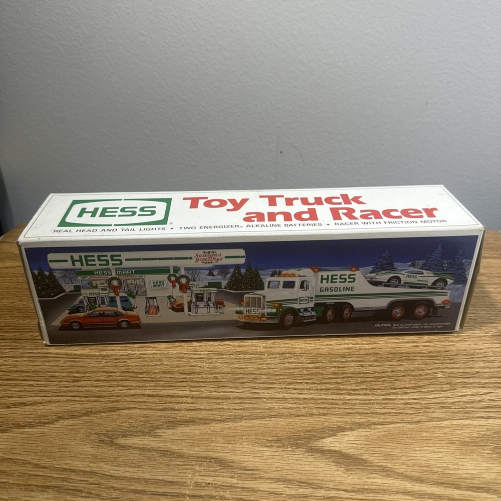 1991 Hess Toy Hauler Semi Truck and Racer Car, Original Box and All Inserts